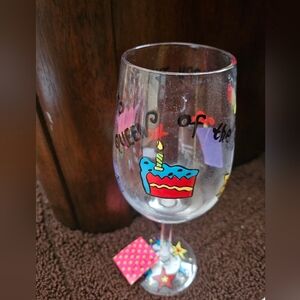 Birthday Celebration Wine Glass with Cake Design-Queen Of The Day NWT